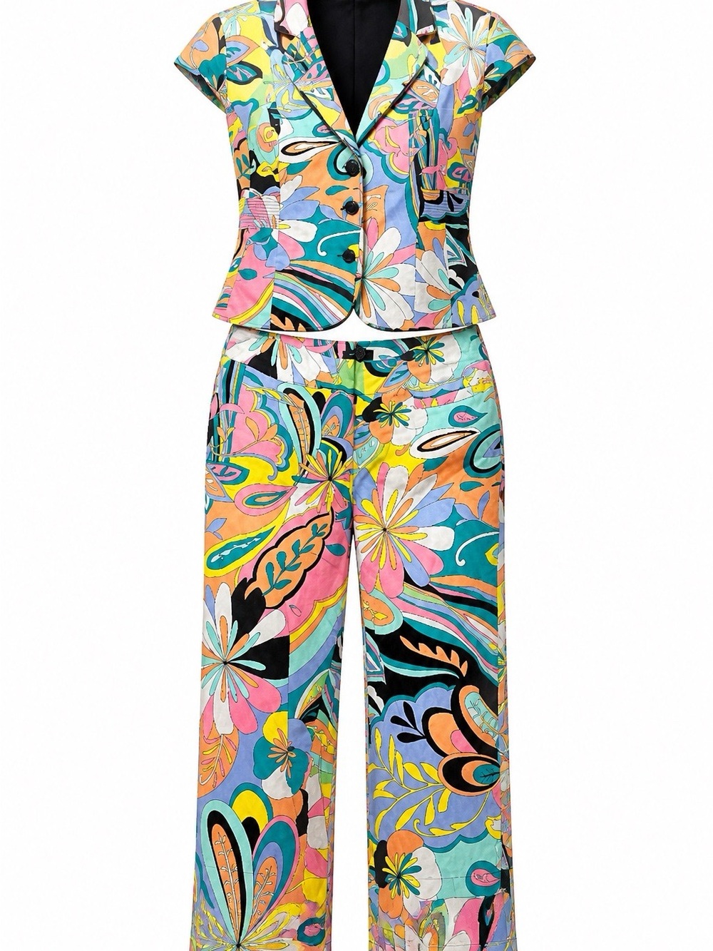 Ashley Stewart Multicolor Floral-Print Capris Pant Set